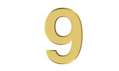 The number 9 with 3d shiny gold foil effect