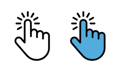 Obraz premium Click and tap gesture icon set with modern blue and black vector symbols for mobile apps UI UX touchscreen interaction and website navigation