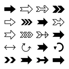 Collection of black and white directional arrows and symbols navigation pointer