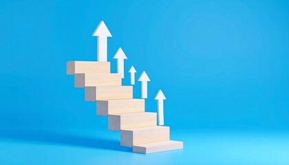 Staircase-shaped blocks and an upward-pointing white arrow