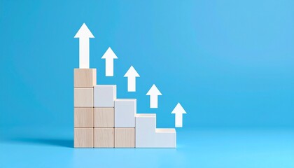 Staircase-shaped blocks and an upward-pointing white arrow