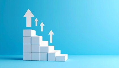 Staircase-shaped blocks and an upward-pointing white arrow