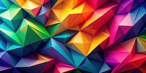 Fototapeta premium Vibrant Abstract Polygonal Surface with a Spectrum of Saturated Hues and Interlocking Geometric Shapes