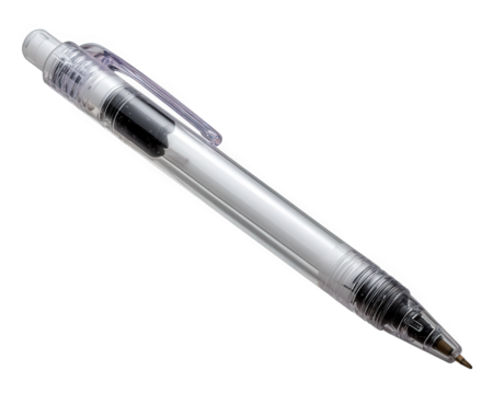 Transparent gel pen plastic barrel clear cap clip office stationery school supply modern design photo realistic isolated writing tool