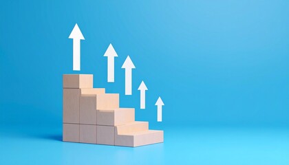 Fototapeta premium Staircase-shaped blocks and an upward-pointing white arrow