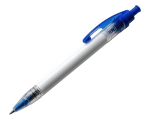 Blue ballpoint pen plastic pen retractable pen clear barrel office supply stationery writing tool school supply clip realistic photo