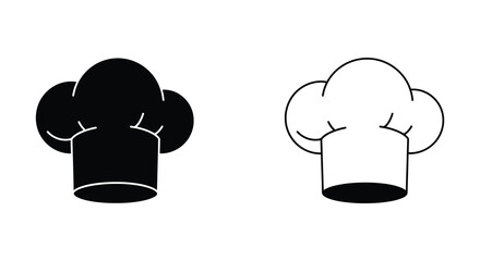 Black and white chef hat illustrations in solid and line art styles