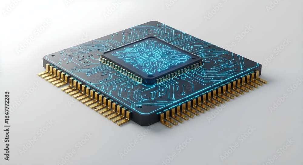 Aufkleber computer processor chip with intricate circuit design on white background