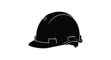 A black hard hat with a chin strap and ventilation hole