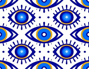 Fototapeta premium Mystical Eye Pattern: An artistic rendering of the Evil Eye, presented as a repeating pattern, each eye, is a symbol of protection and warding off negativity.