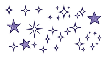 Purple stars and sparkles on a white background