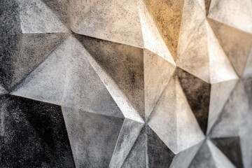 Abstract geometric concrete texture with grayscale tones and 3D polygonal patterns.