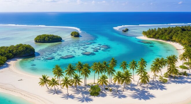 Breathtaking aerial view of tropical islands with white sand beaches and turquoise coral reefs