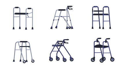 Various types of walkers for elderly and disabled people