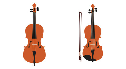 Two violins and a bow on a plain white background © Tm Studio