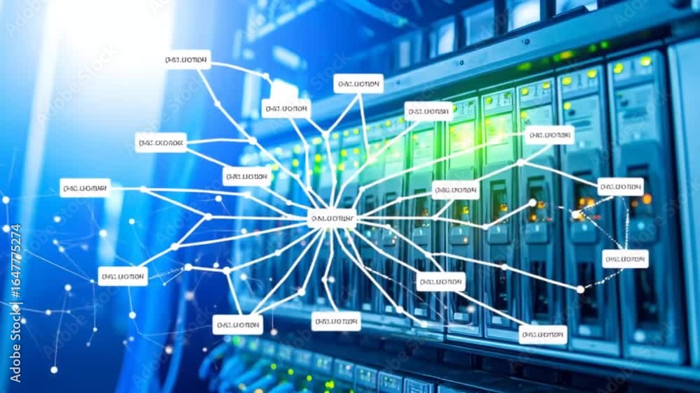 Poster server room data network connection visualization