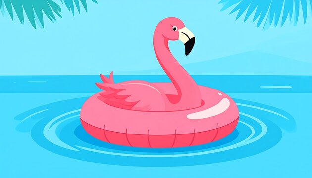 Pink flamingo inflatable ring in turquoise water - Powered by Adobe