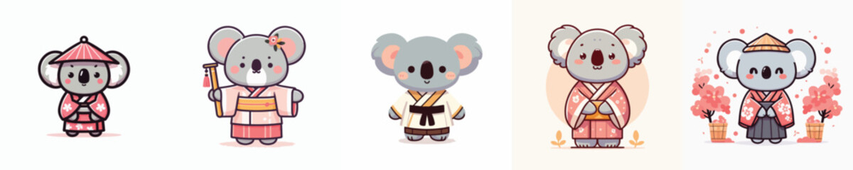Obraz premium cute koala vector in kimono costume