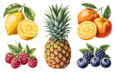 Vibrant Tropical Fruits And Berries Collection For Healthy Refreshment