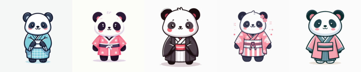 cute panda vector in kimono costume
