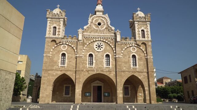The Saint Stephen Cathedral, a Maronite Catholic church located next the port of Batroun in northern Lebanon