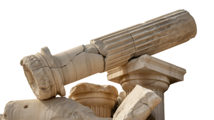 Ancient Greek Architectural Fragments Showcases Collapsed Columns and Capitals in Ruins