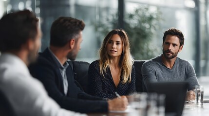 Marketing team discussing campaign strategy in a meeting room