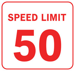 Speed limit 50 sign isolated on white background, a road traffic symbol indicating the maximum speed allowed in a particular zone for safety and regulation