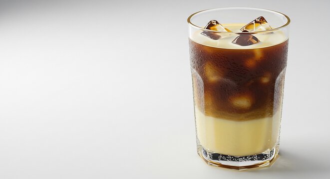 Glace rafra�chissant caf� cr�me onctueux lumi�re douce fond blanc. AI Generated