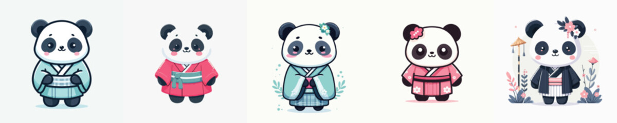 Naklejka premium cute panda vector in kimono costume