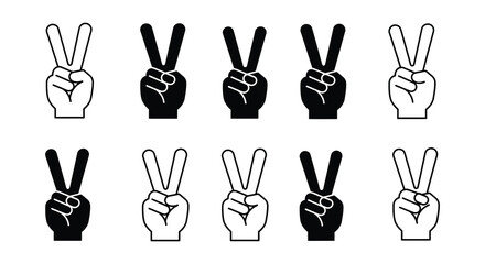 Various hands showing peace sign in different colors and styles
