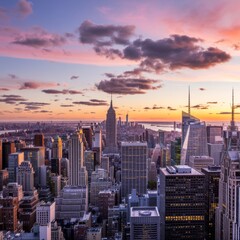 Obraz premium Majestic Manhattan Skyline Sunset cityscape skyscrapers