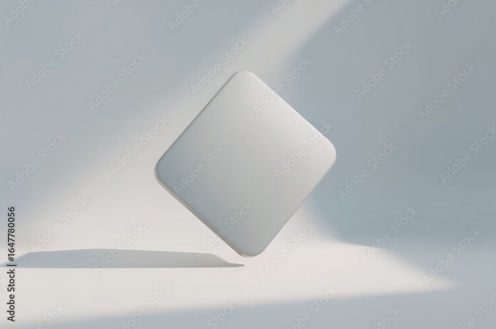 Poster clean minimalist geometric shape floating in soft light studio, abstract modern design element