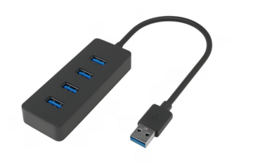 Four port usb hub expanding connectivity with transparent background