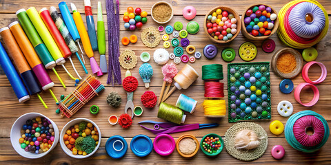 DIY crafts materials arranged neatly on table