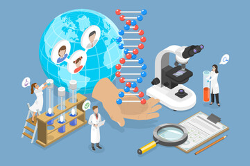 3D Isometric Flat Vector Illustration of Research and Science, DNA And Gene Mutations