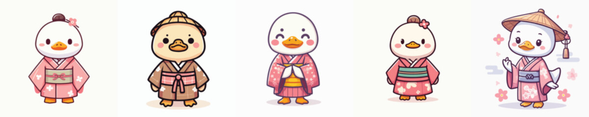 cute duck vector in kimono costume