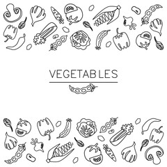 Vector hand-drawn outlines of vegetables isolated on a white background. Perfect for postcards, coloring books, books, packaging, etc. Vector illustration.