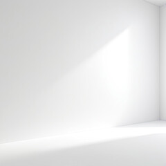 This photo features a minimal white room with sunlight streaming in from a window, creating a bright and peaceful atmosphere. The clean, empty space emphasizes simplicity and calm.