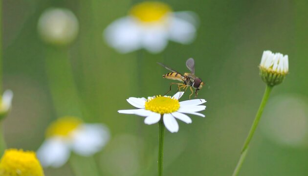 Hoverfly on a daisy in a meadow