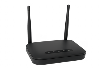Black wireless router providing reliable internet connectivity on transparent background