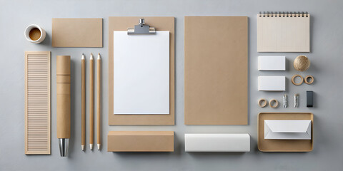Flat lay of stationery for branding mockup