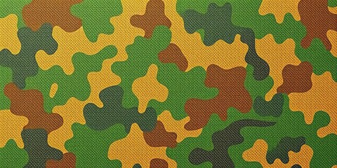 Fototapeta premium Abstract mottled green, brown, and tan camouflage fabric texture, olive, army