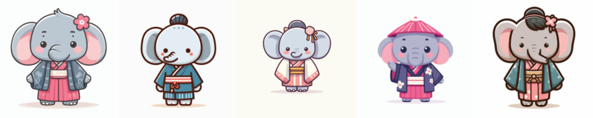 cute elephant vector in kimono costume