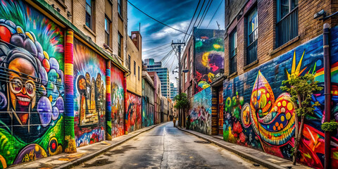 Fototapeta premium Urban street with graffiti art walls