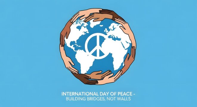 International Peace Day: Diverse Hands Surrounding Earth with Peace Symbol, Global Unity & Harmony Concept - Powered by Adobe