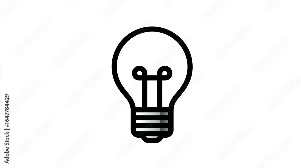 Poster a simple line drawing of a lightbulb with a clear glass bulb and a detailed base design element