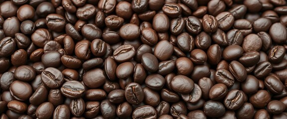 Obraz premium Intricate texture of dark roasted coffee beans, close-up abstract background, nature, energy