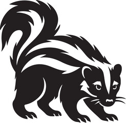 Skunk illustration black and white with bushy tail, Striped skunk animal vector design