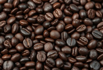 Obraz premium Close-up of dark roasted coffee beans, rich texture, coffee culture, caffeine fix